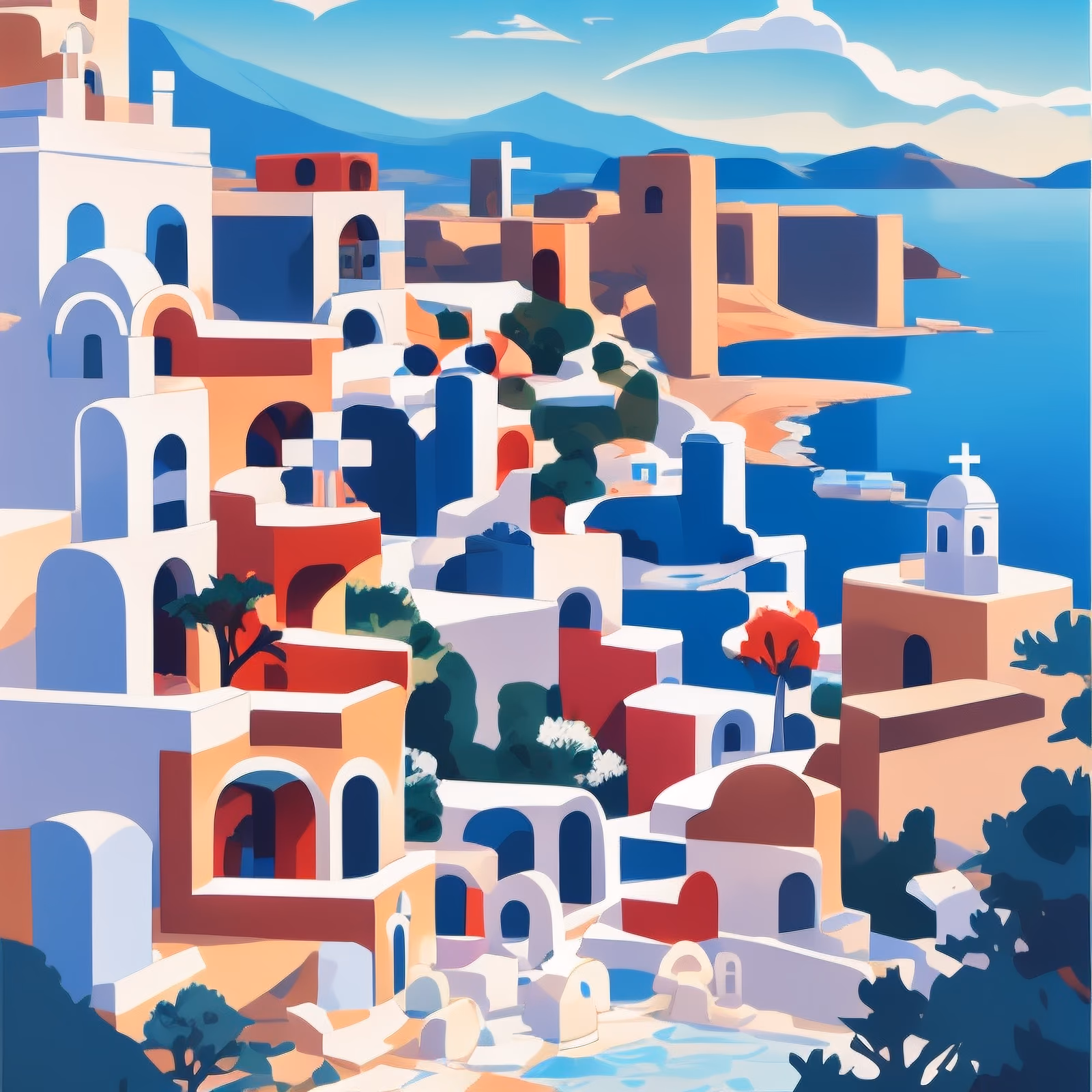Greek Cliffside Town Vector QR Code for Posters — image 1
