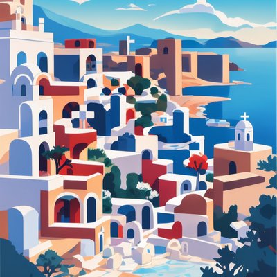 Greek Cliffside Town Vector QR Code for Posters