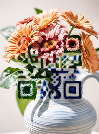 Gerbera Bouquet in Ceramic Pitcher QR Code Art — image 1