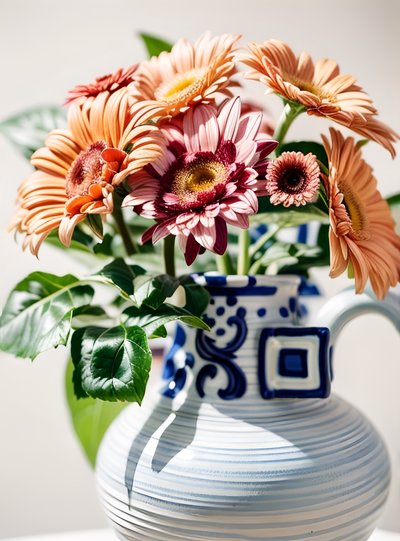 Gerbera Bouquet in Ceramic Pitcher QR Code Art