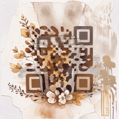Vintage Coffee Cup Floral Vector QR Code for Stickers — image 1