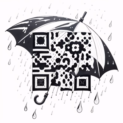 雨伞与雨滴水墨画二维码艺术,适用于贴纸 — 图片 1