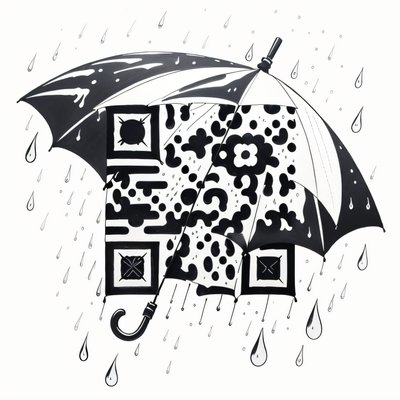 Зонт и капли дождя: QR-код в технике рисунка тушью
