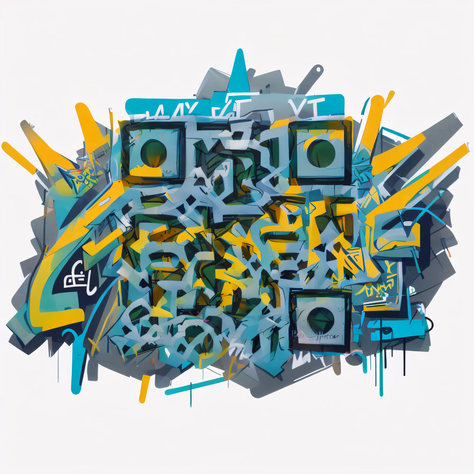 Teal Yellow Graffiti Lettering QR Code for Stickers — image 1