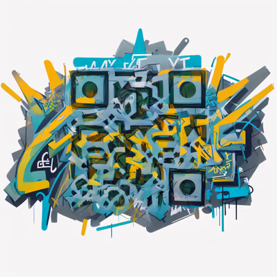 Teal Yellow Graffiti Lettering QR Code for Stickers — image 1