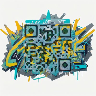 Teal Yellow Graffiti Lettering QR Code for Stickers