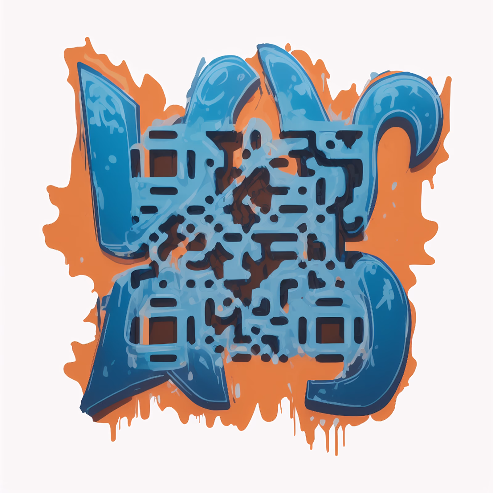 Синие граффити-буквы: QR-код в стиле уличного искусства для наклеек — изображение 1