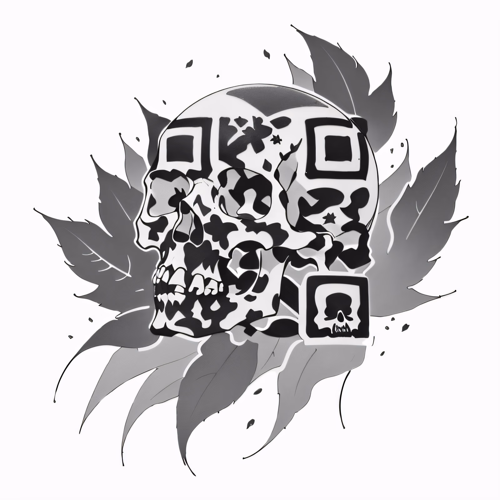 Skull and Autumn Leaves Tattoo QR Code for Temporary Tattoos — image 1