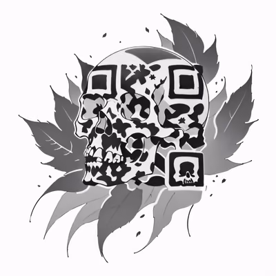 Skull and Autumn Leaves Tattoo QR Code for Temporary Tattoos — image 1