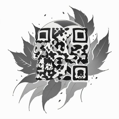 Skull and Autumn Leaves Tattoo QR Code for Temporary Tattoos