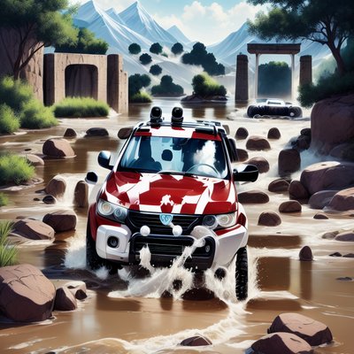 Off-Road SUV River Crossing Painting QR Code for Posters
