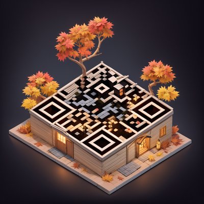 Autumn Cabin Isometric Diorama QR Code for Posters