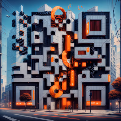 Futuristic Urban Block Surreal QR Code for Posters — image 1