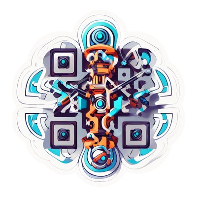Векторный стикер с роботизированным механизмом, QR-код для наклеек