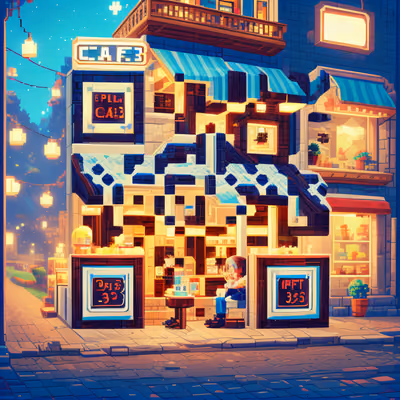 Пиксельная витрина кафе, QR-код для вывесок — изображение 1