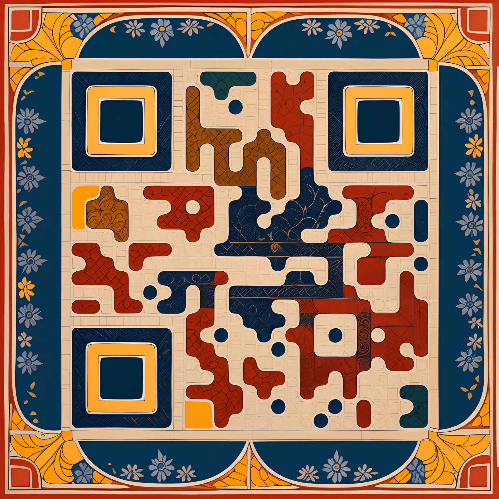 Talavera Tile Folk Pattern QR Code Art — image 1