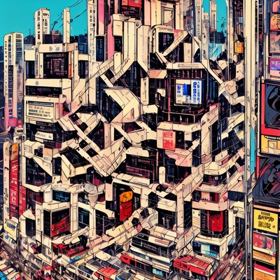 Dense Comic Cityscape QR Code for Posters