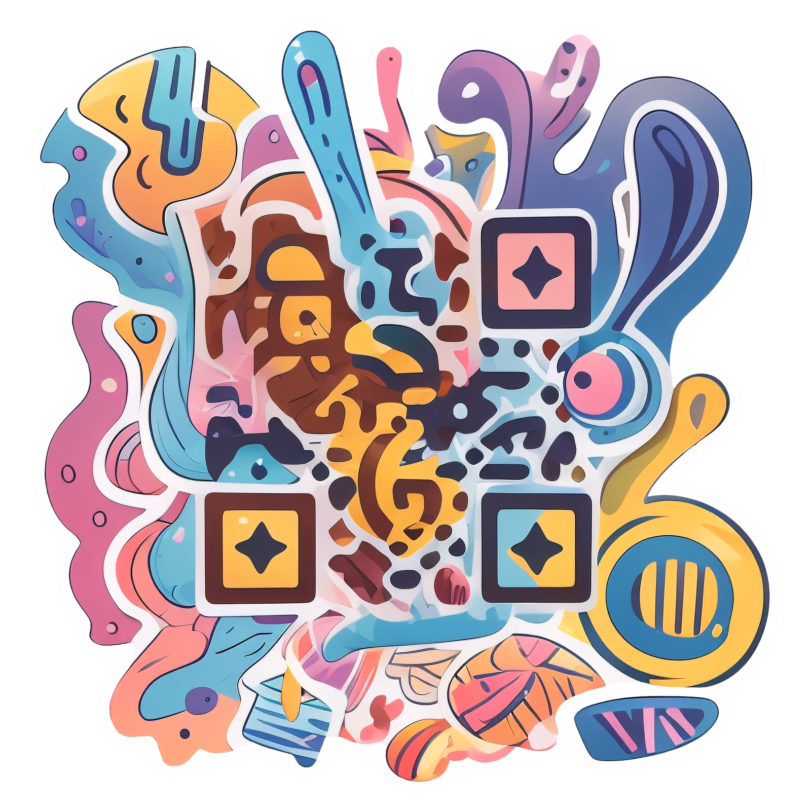 Abstract Doodle Blobs Vector QR Code for Stickers — image 1
