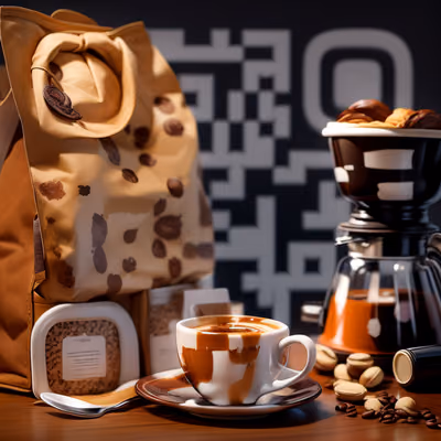 Чашка кофе и зёрна: 3D QR-код для упаковки — изображение 1