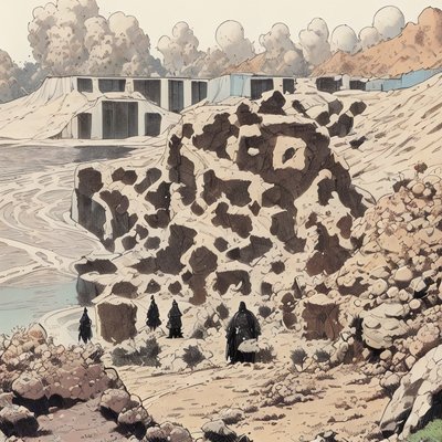 Hooded Figures Rocky Landscape Comic QR Code Art