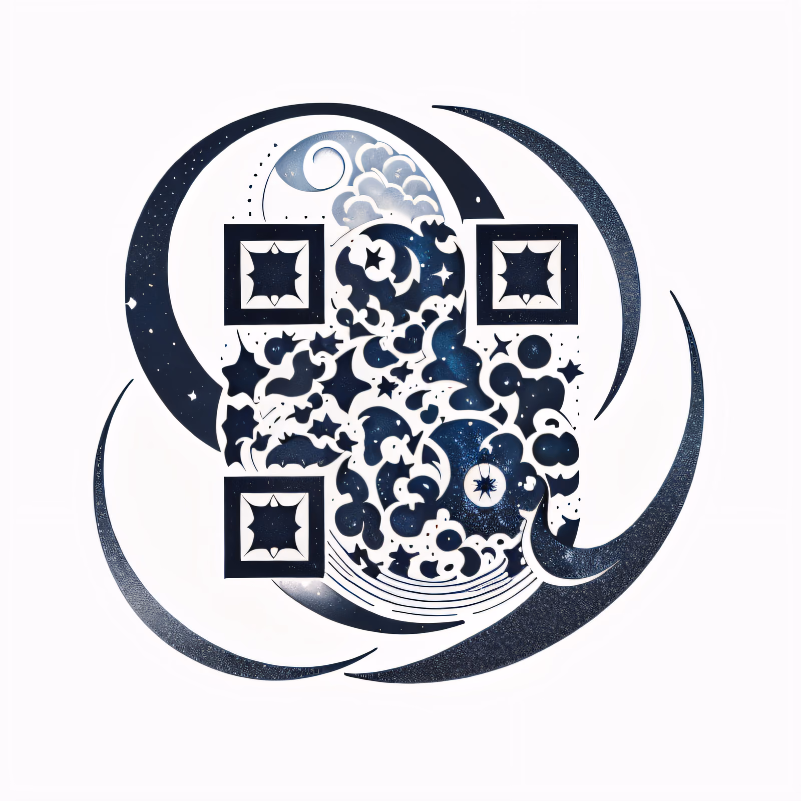 新月星团纹身二维码设计,适用于临时纹身 — 图片 1