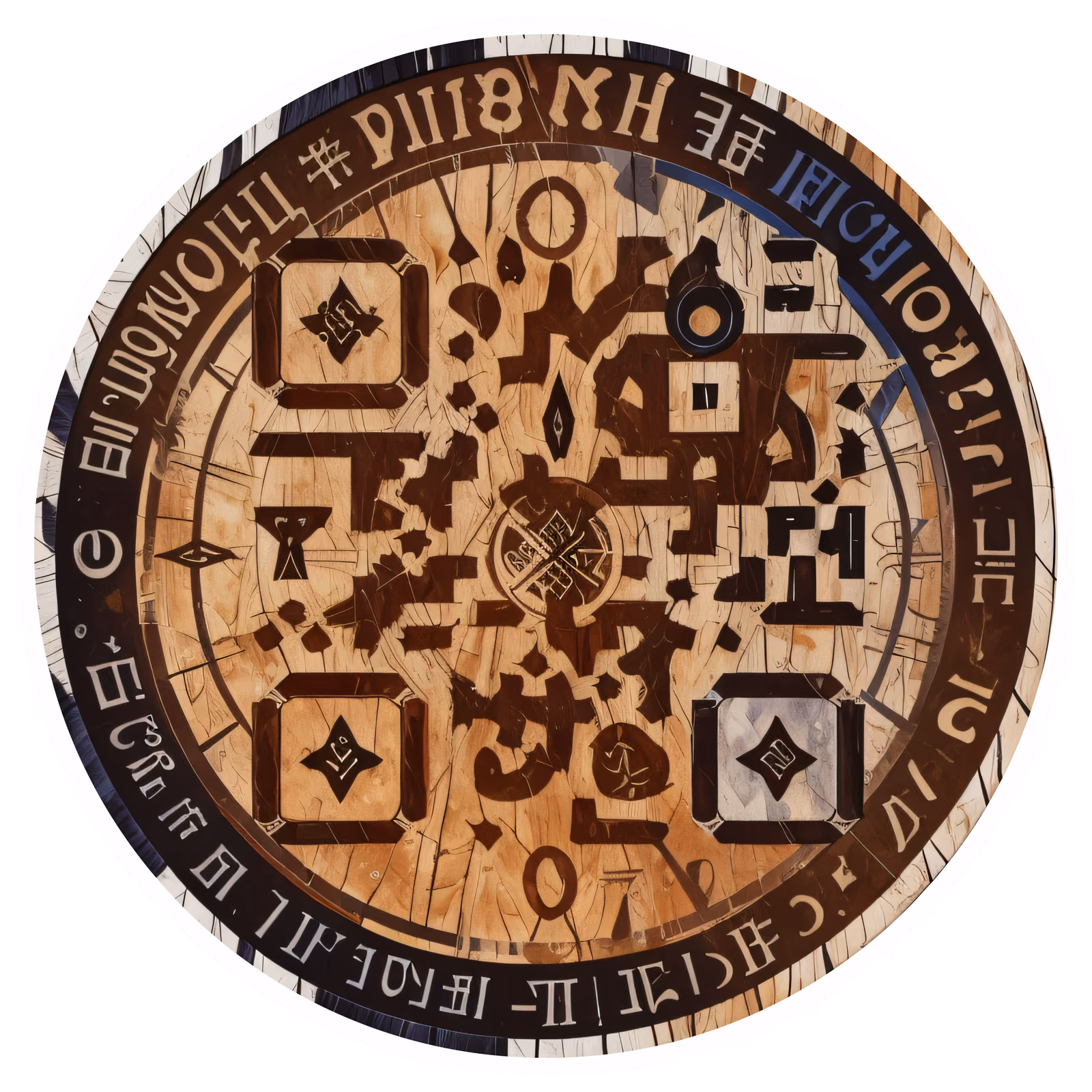 古代符文木盘二维码艺术贴纸 — 图片 1