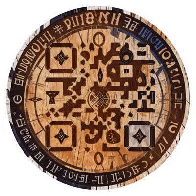 古代符文木盘二维码艺术贴纸 — 图片 1