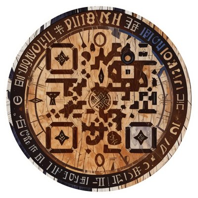 Ancient Runes Wooden Disc QR Code for Stickers