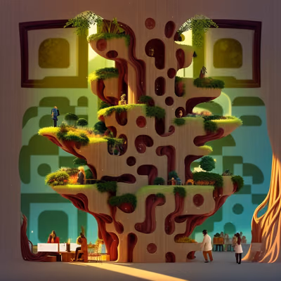 Solarpunk Tree Library Fantasy QR Code Art — image 1