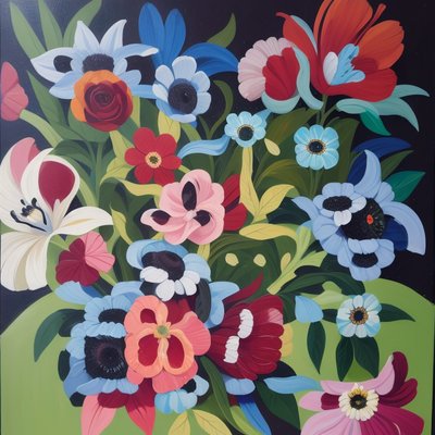 Folk Art Flower Bouquet QR Code Art
