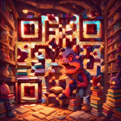 Cute Monster Library Cartoon QR Code for Book Covers