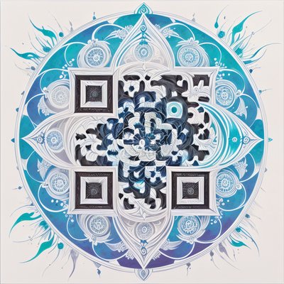 Бирюзово-синяя мандала с филигранью: QR-код арт