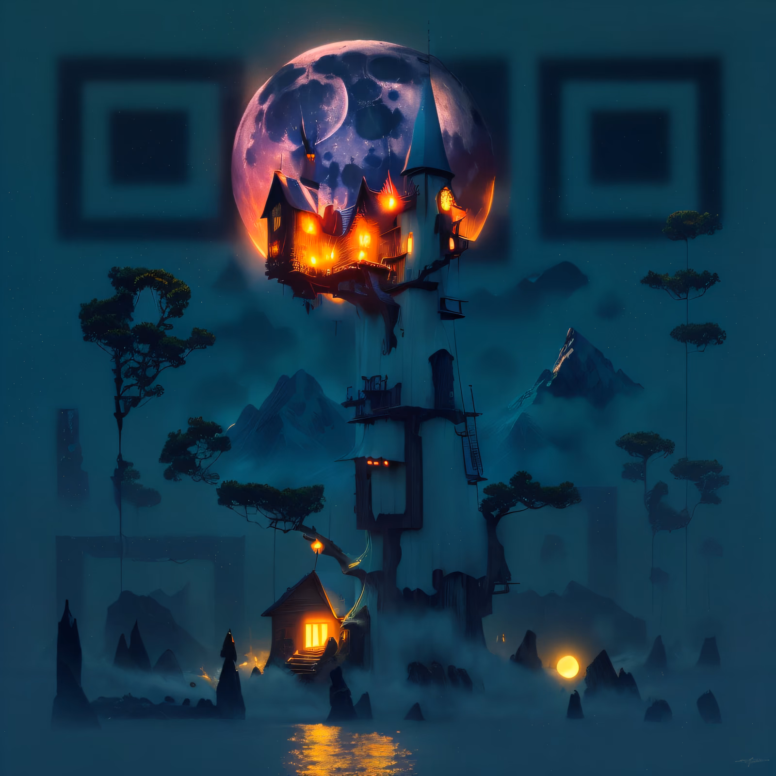 Moonlit Tower Fantasy Night QR Code for Posters — image 1