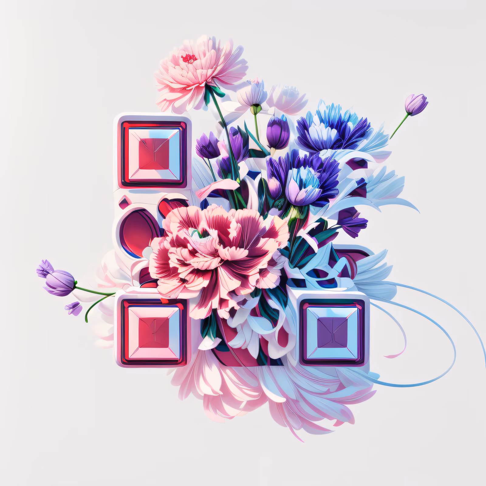 Букет розовых гвоздик в 3D: QR-код для упаковки — изображение 1