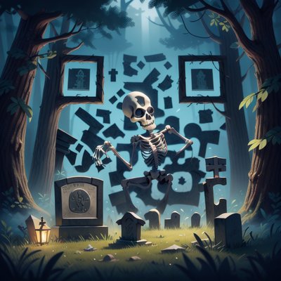 Misty Graveyard Skeleton Game Art QR Code for Posters