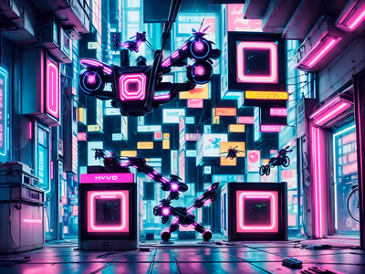 Neon Hoverbike Garage Cyberpunk QR Code for Posters — image 1