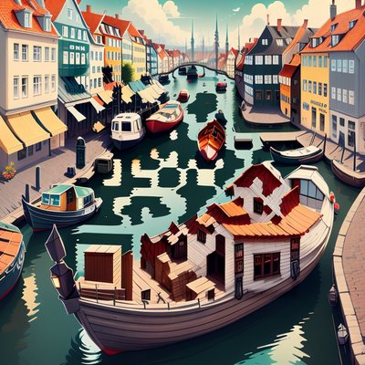 Copenhagen Canal Game Art QR Code Poster