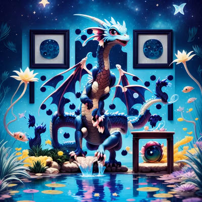 Cute Dragon Pond 3D Cartoon QR Code for Posters — image 1