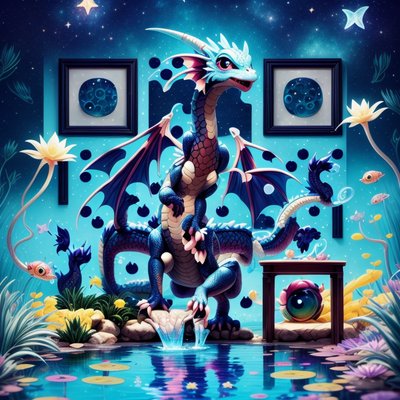 Cute Dragon Pond 3D Cartoon QR Code for Posters