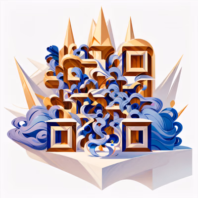 金色尖塔与蓝色丝带3D二维码艺术 — 图片 1