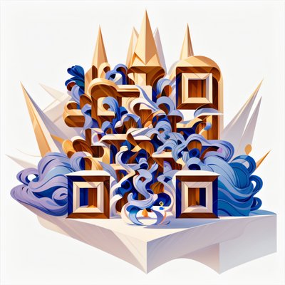 Golden Spires Blue Ribbons 3D QR Code Art