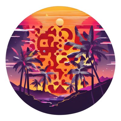 Tropical Palm Sunset Vector QR Code for Stickers