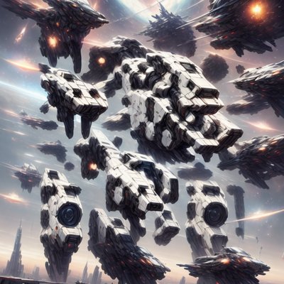 Флот фантастических боевых кораблей, концепт-арт QR-код для постеров