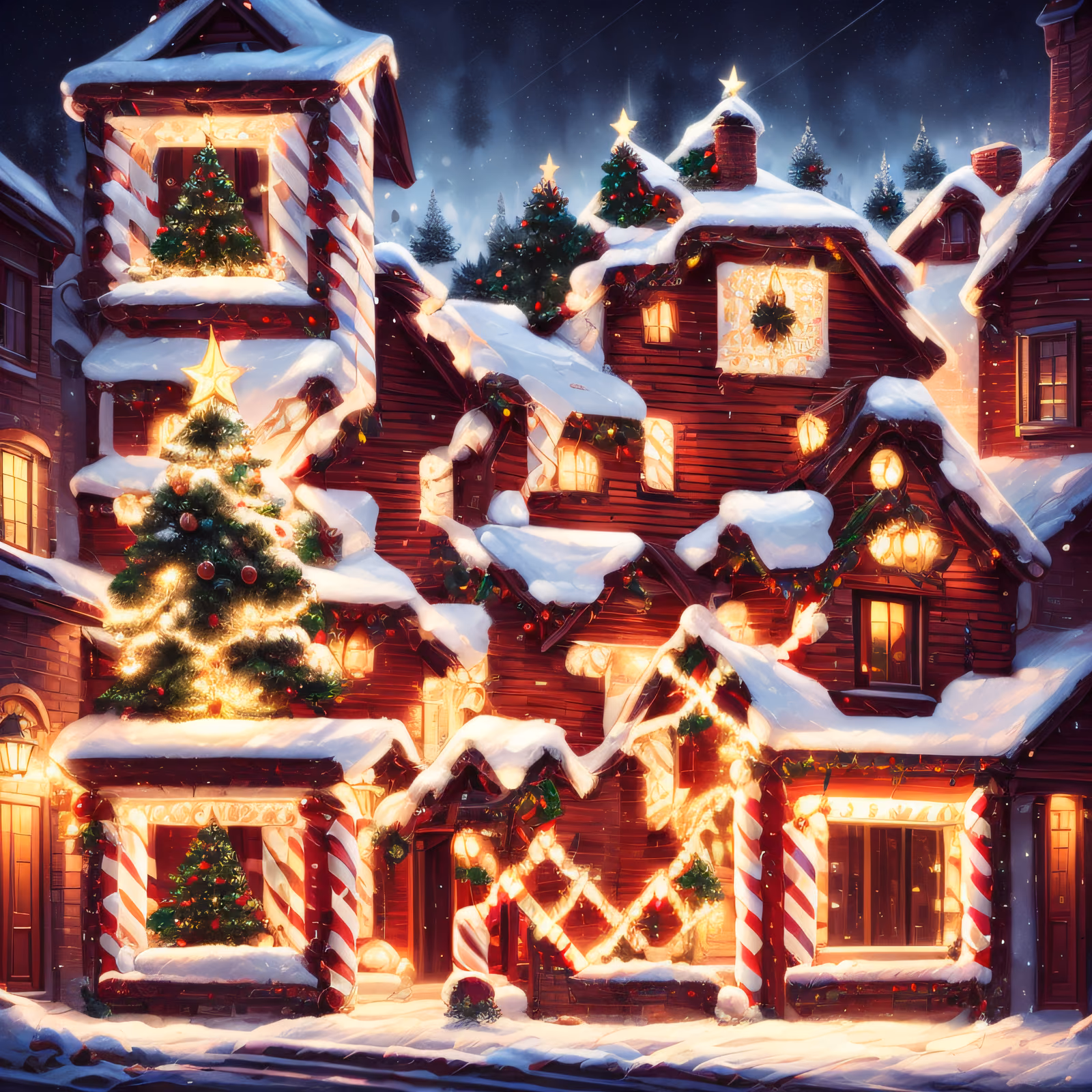 Snowy Christmas House Digital Painting Winter QR Code for Greeting Cards — image 1