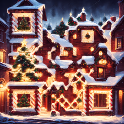 Snowy Christmas House Digital Painting Winter QR Code for Greeting Cards — image 1