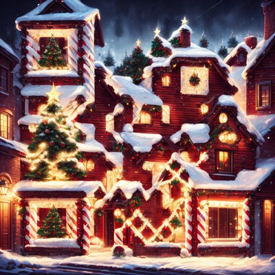 Snowy Christmas House Digital Painting Winter QR Code for Greeting Cards