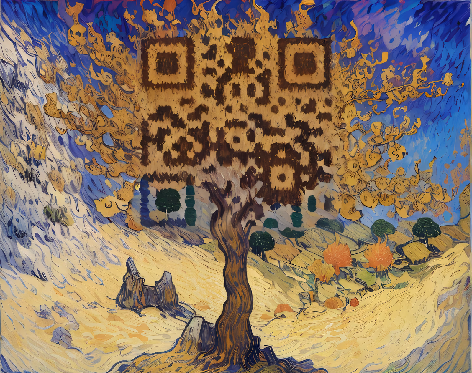 Осенняя шелковица: QR-код в стиле масляной живописи — изображение 1