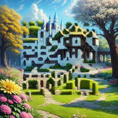 童话城堡花园数字绘景二维码艺术