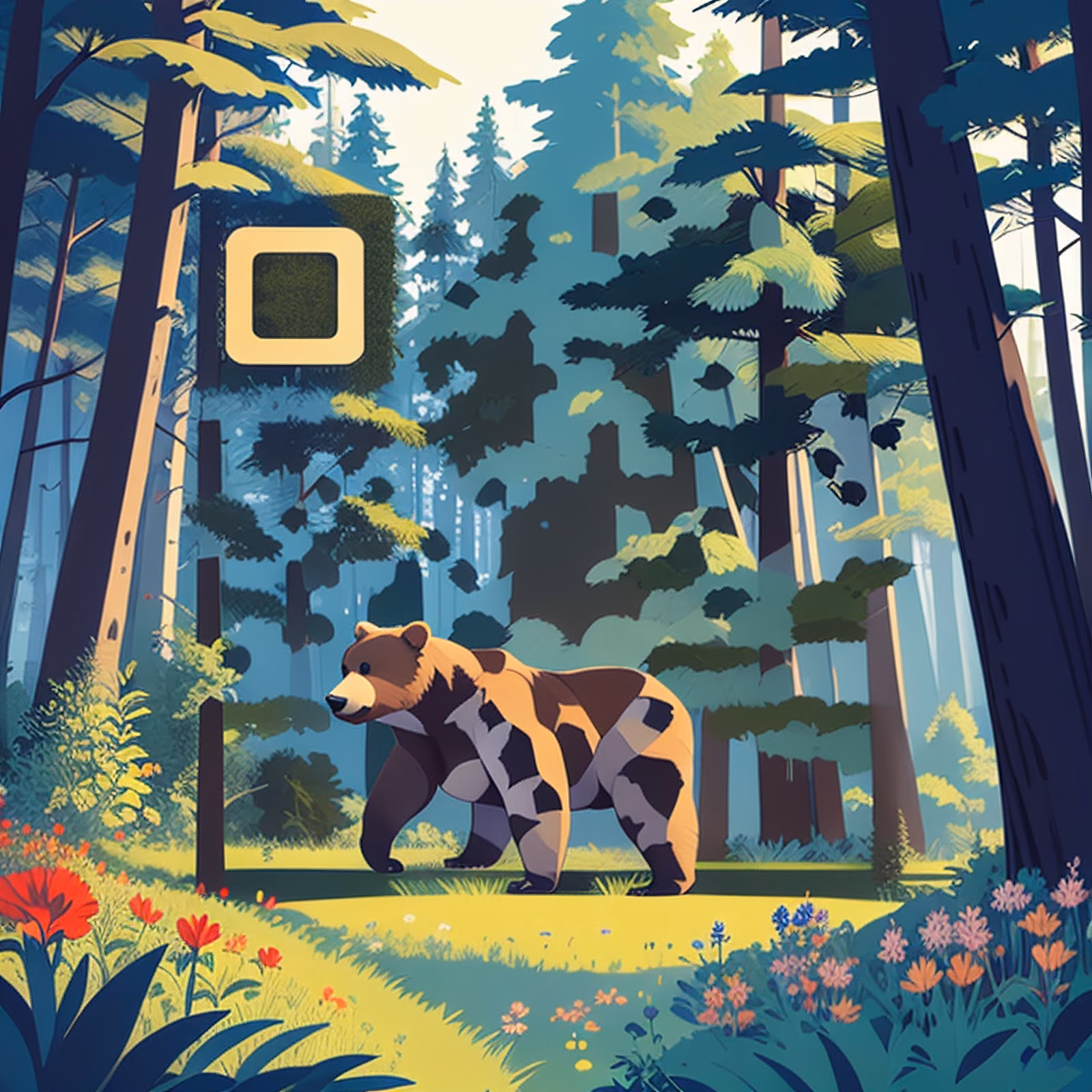 Bear Forest Clearing Vector QR Code Art — image 1