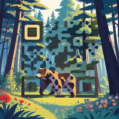 Bear Forest Clearing Vector QR Code Art